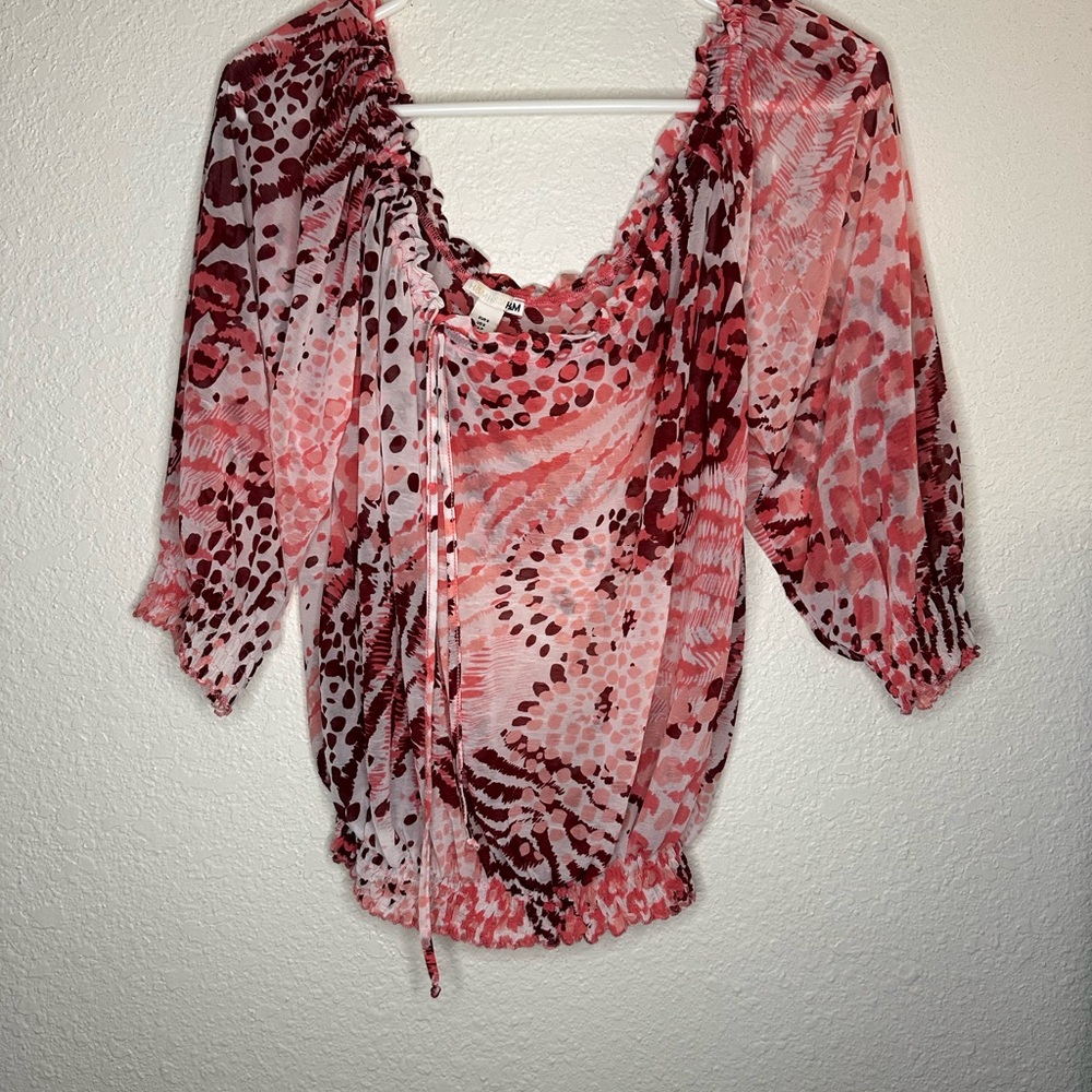 H&M Shirred Stylish Women's Pink Patterned Top